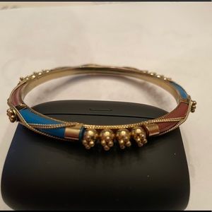 Bangle bracelet, blue/mauve+gold accent